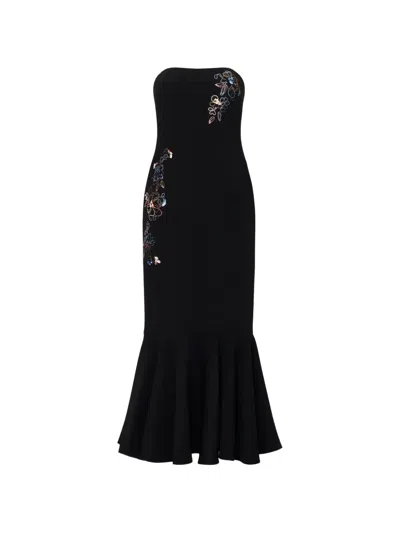Cinq À Sept Juniper Blooming Linework Strapless Dress In Black