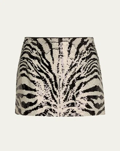 CINQ À SEPT JUNO SEQUINED ZEBRA MINI SKIRT