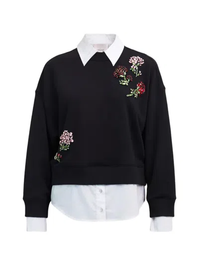 Cinq À Sept Justina Rhinestone-embellished Layered-effect Sweater In Black