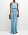 CINQ À SEPT KAILY BACKLESS DRAPED HALTER GOWN