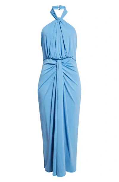 Cinq À Sept Kaily Gathered Drape Halter Maxi Dress In Agua Fria