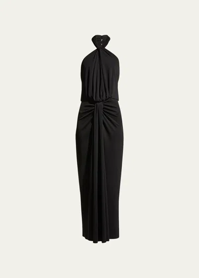 Cinq À Sept Kaily Twisted Jersey Halter Maxi Dress In Black