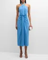Cinq À Sept Kaily Gathered Drape Halter Maxi Dress In Flyway