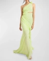 CINQ À SEPT KALEB FLOWER DRAPED CUTOUT ONE-SHOULDER GOWN