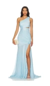 Cinq À Sept Cinq A Sept Kaleb One Shoulder Semi Sheer Silk Gown In Baby Blue
