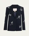 Cinq À Sept Beaded Falling Lillies Karlie Blazer In Navy Ivory