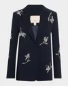 Cinq À Sept Beaded Falling Lillies Karlie Blazer In Navy Ivory