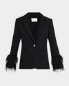 Cinq À Sept Karlie Feather-trim Shimmer Boucle Blazer In Black