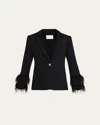 Cinq À Sept Karlie Feather-trim Shimmer Boucle Blazer In Black