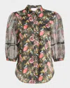 Cinq À Sept Karyn Floral Puff-sleeve Top In Lavastone Multi