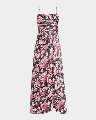Cinq À Sept Kasia Cosmo Flower Maxi Dress In Black/mauve Orchid