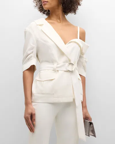 Cinq À Sept Katie One-shoulder Belted Top In Ivory