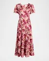 Cinq À Sept Katlin Trailing Hibiscus Midi Dress In Pink