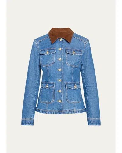 Cinq À Sept Katniss Faux Suede Collar Denim Jacket In Blue