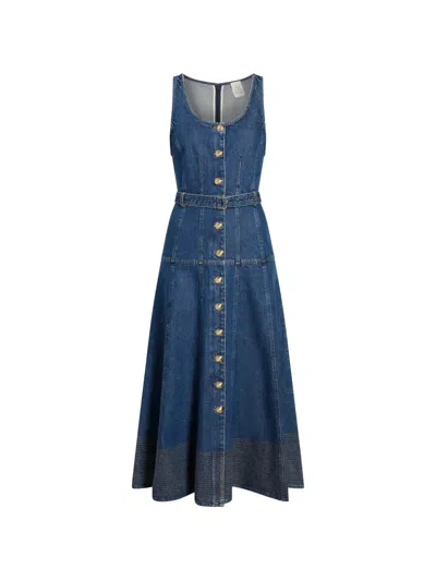 Cinq À Sept Kehlani Button Belted Jean Midi Dress In Blue