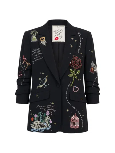 Cinq À Sept Kelsa Starry Scribbles Embellished Blazer In Black