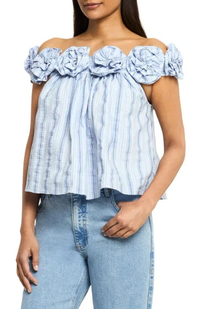 Cinq À Sept Kelsey Off The Shoulder Cotton Blend Seersucker Top In Multi