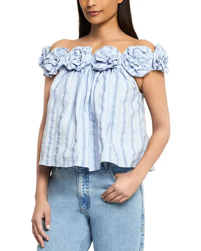 Cinq À Sept Kelsey Off The Shoulder Cotton Blend Seersucker Top In Multi