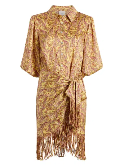 Cinq À Sept Kember Paisley-print Fringe Dress In Gold