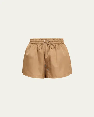 Cinq À Sept Kendra Nylon Drawstring Shorts In Brown
