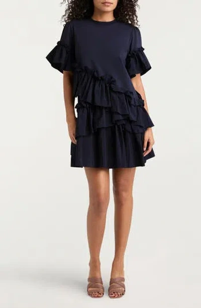Cinq À Sept Kendria Ruffle Mixed Media Minidress In Blue
