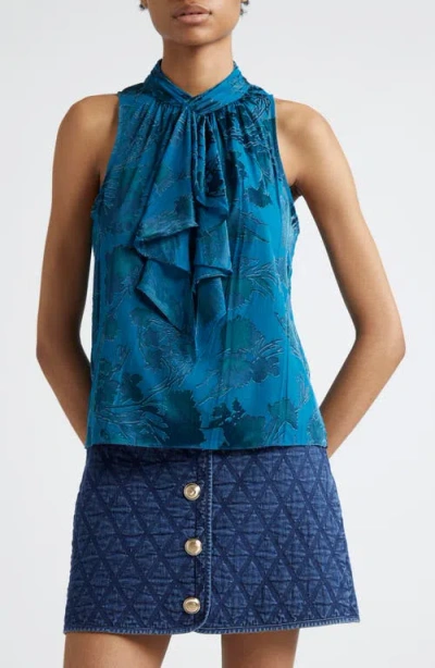 Cinq À Sept Keoni Floral Satin Burnout Top In Ink Blue