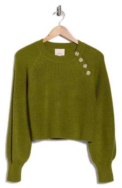 Cinq À Sept Keren Button Shoulder Sweater In Green