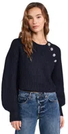 Cinq À Sept Keren Rhineston Button Sweater In Navy