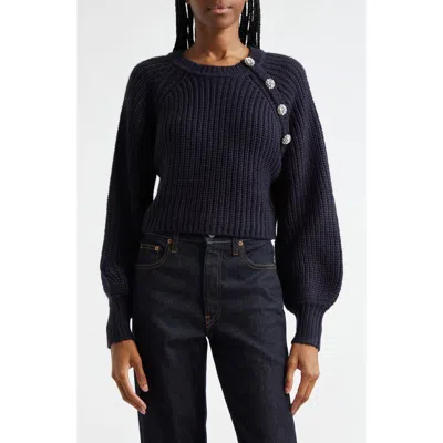 Cinq À Sept Keren Rhineston Button Sweater In Navy