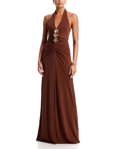 Cinq À Sept Cinq A Sept Kessan Gathered Halter Neck Maxi Dress In Brown