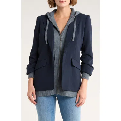 Cinq À Sept Khloe Blazer With Hooded Knit Bib In Blue