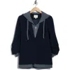 Cinq À Sept Khloe Blazer With Hooded Knit Bib In Blue