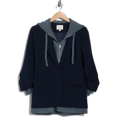Cinq À Sept Khloe Blazer With Hooded Knit Bib In Blue