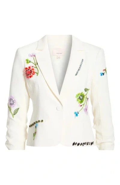Cinq À Sept Khloe Le Petit Embellished Floral Vine Blazer In White