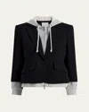 Cinq À Sept Khloe Le Petit Zip-front Blazer In Black Heather Grey