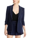 Cinq À Sept Cinq A Sept Khloe Ruched-cuff Blazer In Navy/ivory