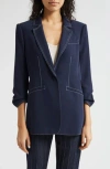 Cinq À Sept Cinq A Sept Khloe Topstitch Hooded Blazer In Navy/ivory