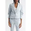 Cinq À Sept Khloe Ruched Sleeve Mélange Blazer In Blue