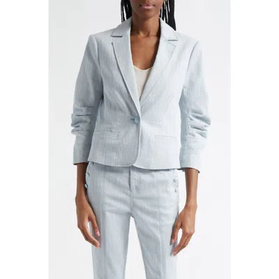 Cinq À Sept Khloe Ruched Sleeve Mélange Blazer In Blue