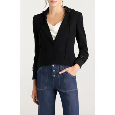 Cinq À Sept Khloe Sequin Trim Hooded Blazer In Black