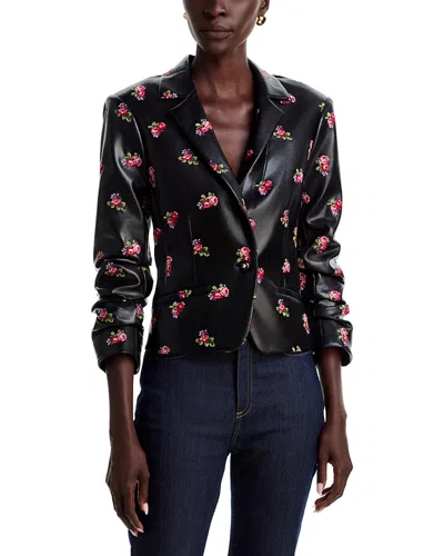 Cinq À Sept Cinq A Sept Khloe Tossed Roses Le Peti Faux Leather Blazer In Black