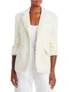 Cinq À Sept Kimmie Metallic Fringe Ruched Sleeve Blazer In White