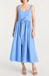 Cinq À Sept Kilah Cotton Blend Midi Dress In Blue