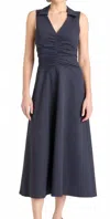 Cinq À Sept Kilda Ruched V-neck Midi Dress In Blue