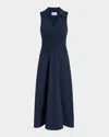 Cinq À Sept Kilda Ruched V-neck Midi Dress In Navy