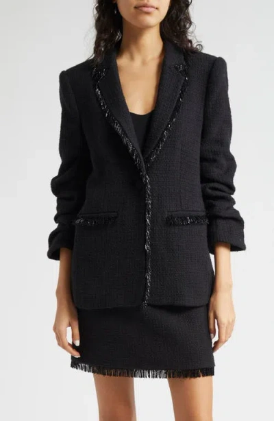 Cinq À Sept Kimmie Embellished Bouclé 3/4-sleeve Blazer In Black