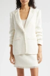 Cinq À Sept Kimmie Metallic Fringe Ruched Sleeve Blazer In Gardenia