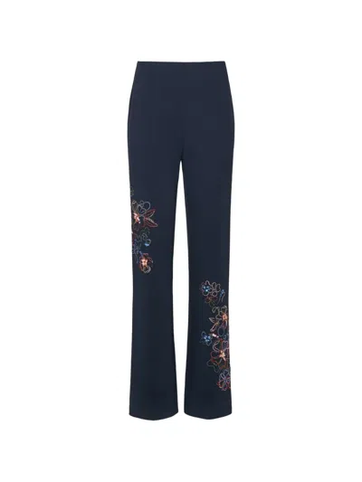 Cinq À Sept Kingsley Blooming Linework Trousers In Blue
