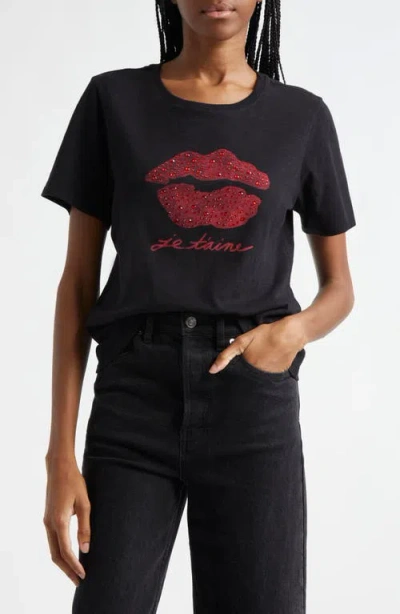 Cinq À Sept Kisses Je T'aime T-shirt In Black/rosewood