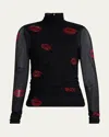 Cinq À Sept Kissing Booth Mesh Turtleneck Top In Blackred